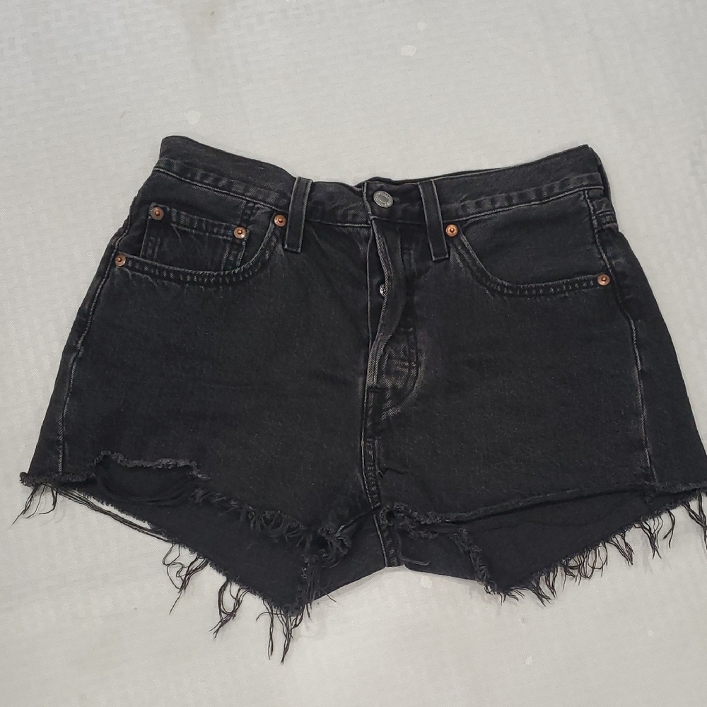 Levi's Black Distressed Denim Jean Shorts